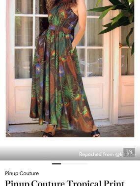 Pinup Couture Tropical Maxi Dress in Green Brown Multicolor